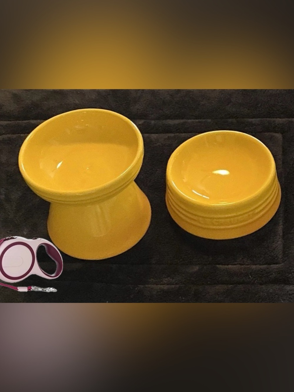 LE CREUSET PET BOWL STAND SET YELLOW   (2 Pieces)